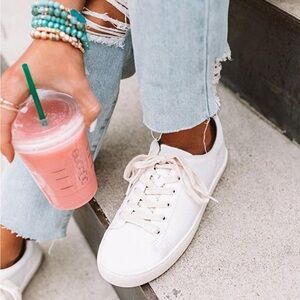 White Leather Lace Up Sneakers